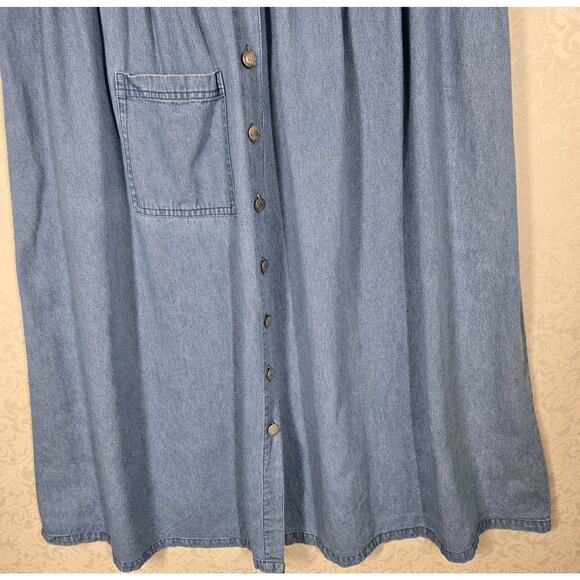 VTG PTNY Denim Jean Midi Dress Jumper XL Blue Cotton Sleeveless Painted Design - Picture 5 of 16